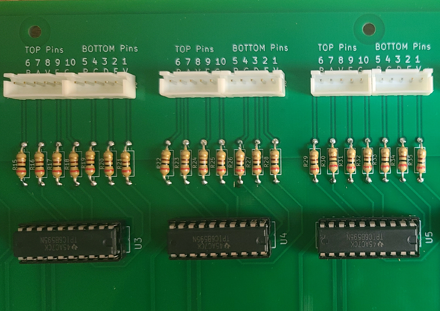 Section of custom PCB with components mounted